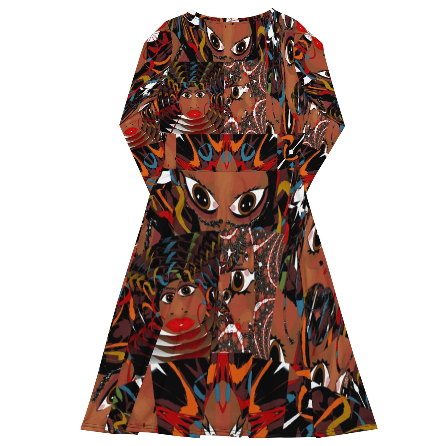 All-over print long sleeve midi dress