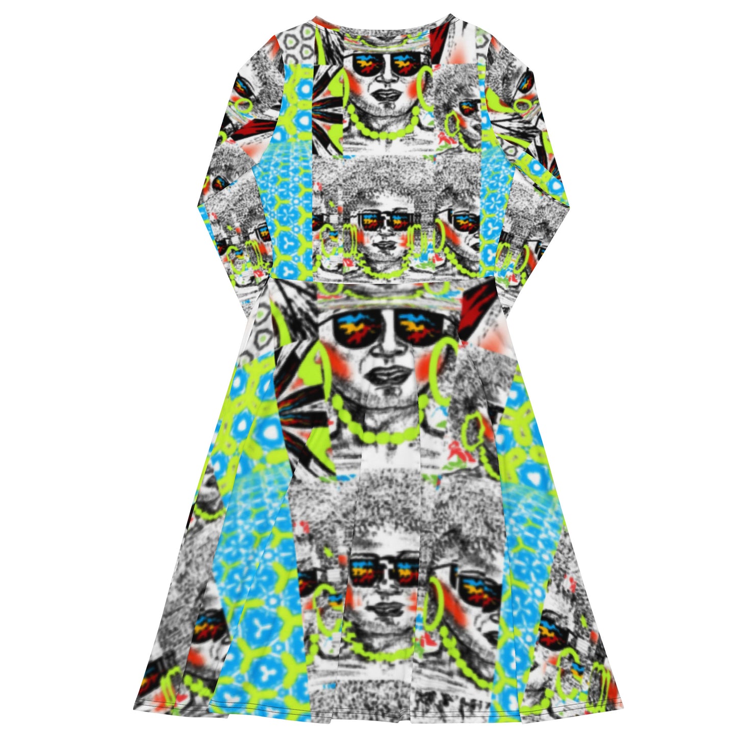 All-over print long sleeve midi dress