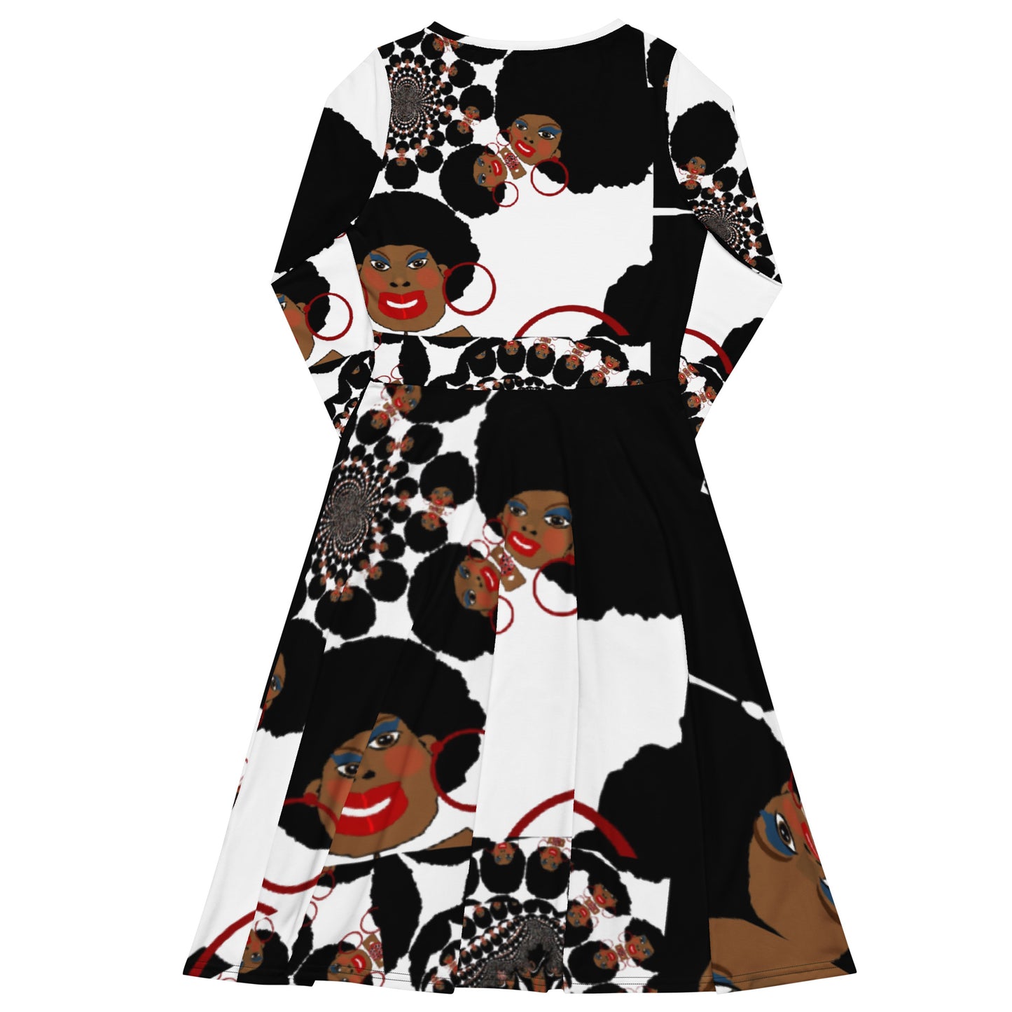 All-over print long sleeve midi dress