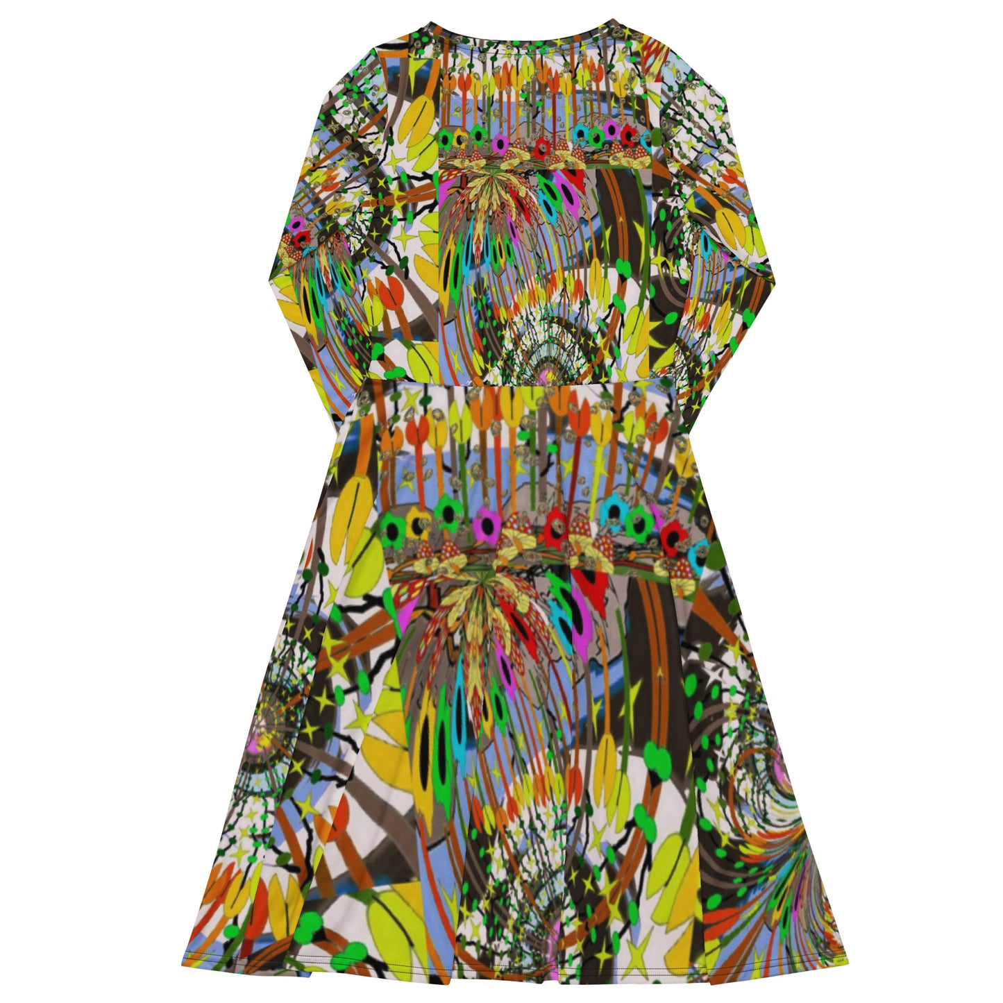 All-over print long sleeve midi dress