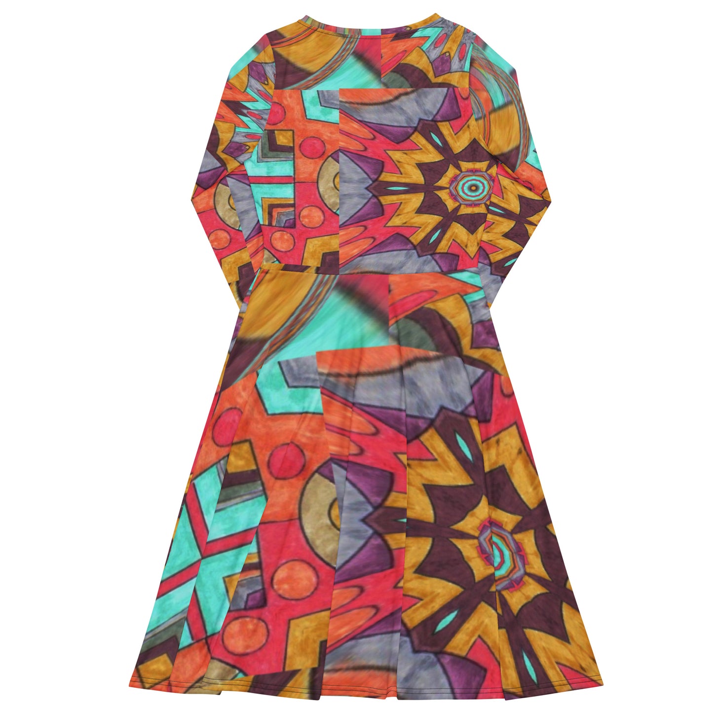 All-over print long sleeve midi dress