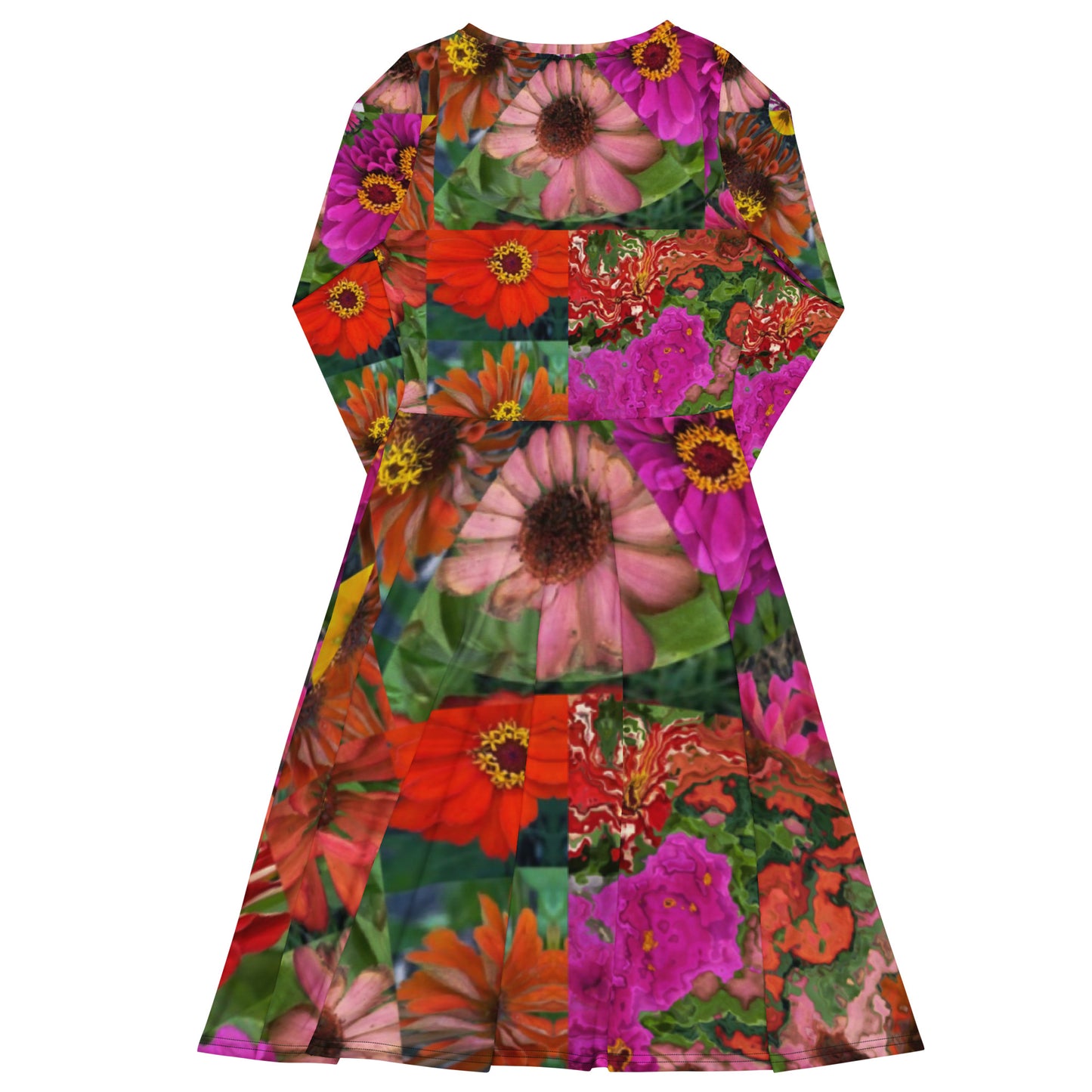 All-over print long sleeve midi dress