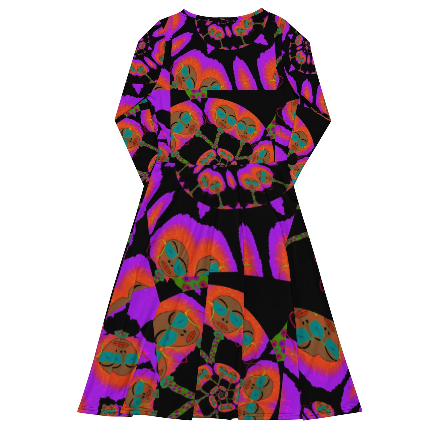 All-over print long sleeve midi dress