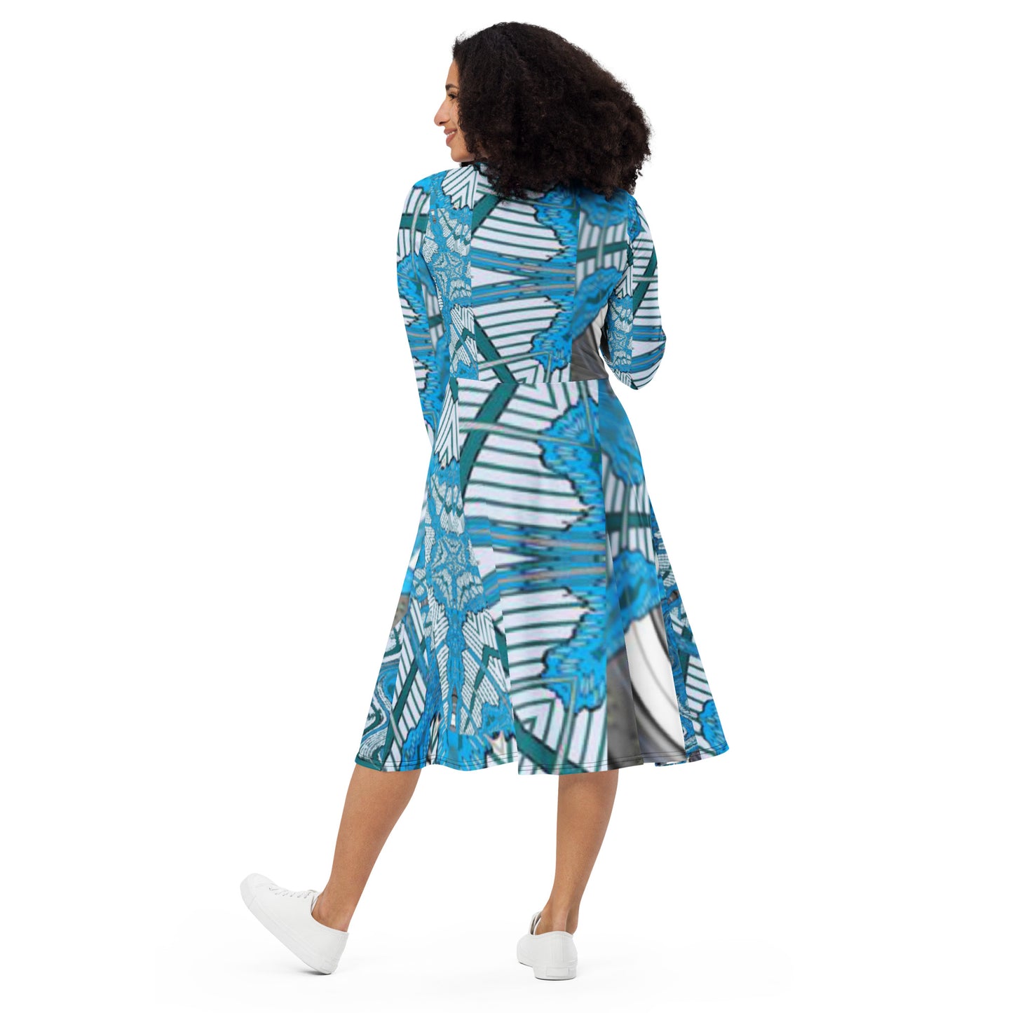 All-over print long sleeve midi dress