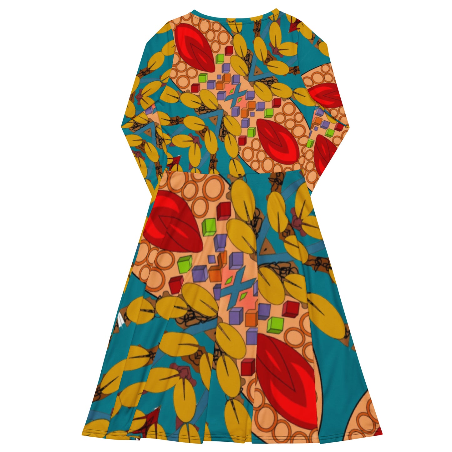 All-over print long sleeve midi dress