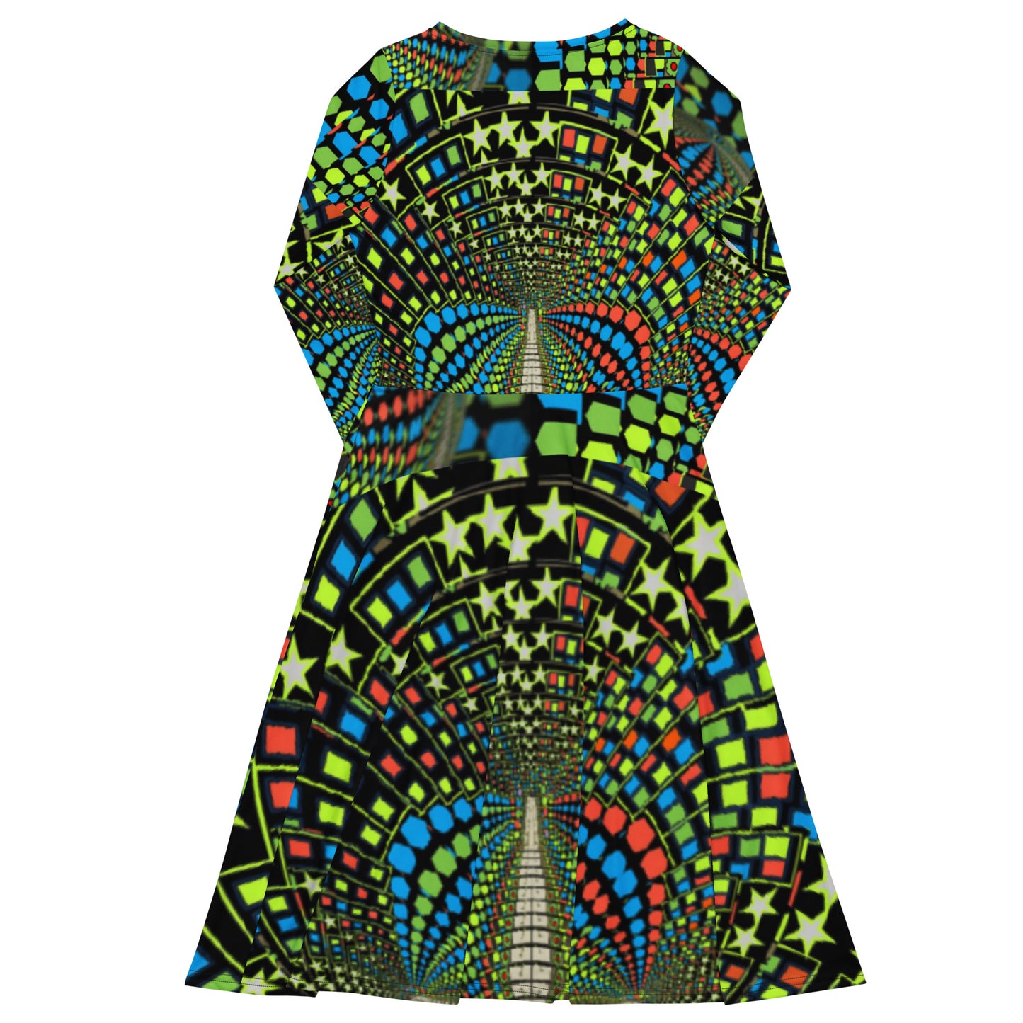 All-over print long sleeve midi dress