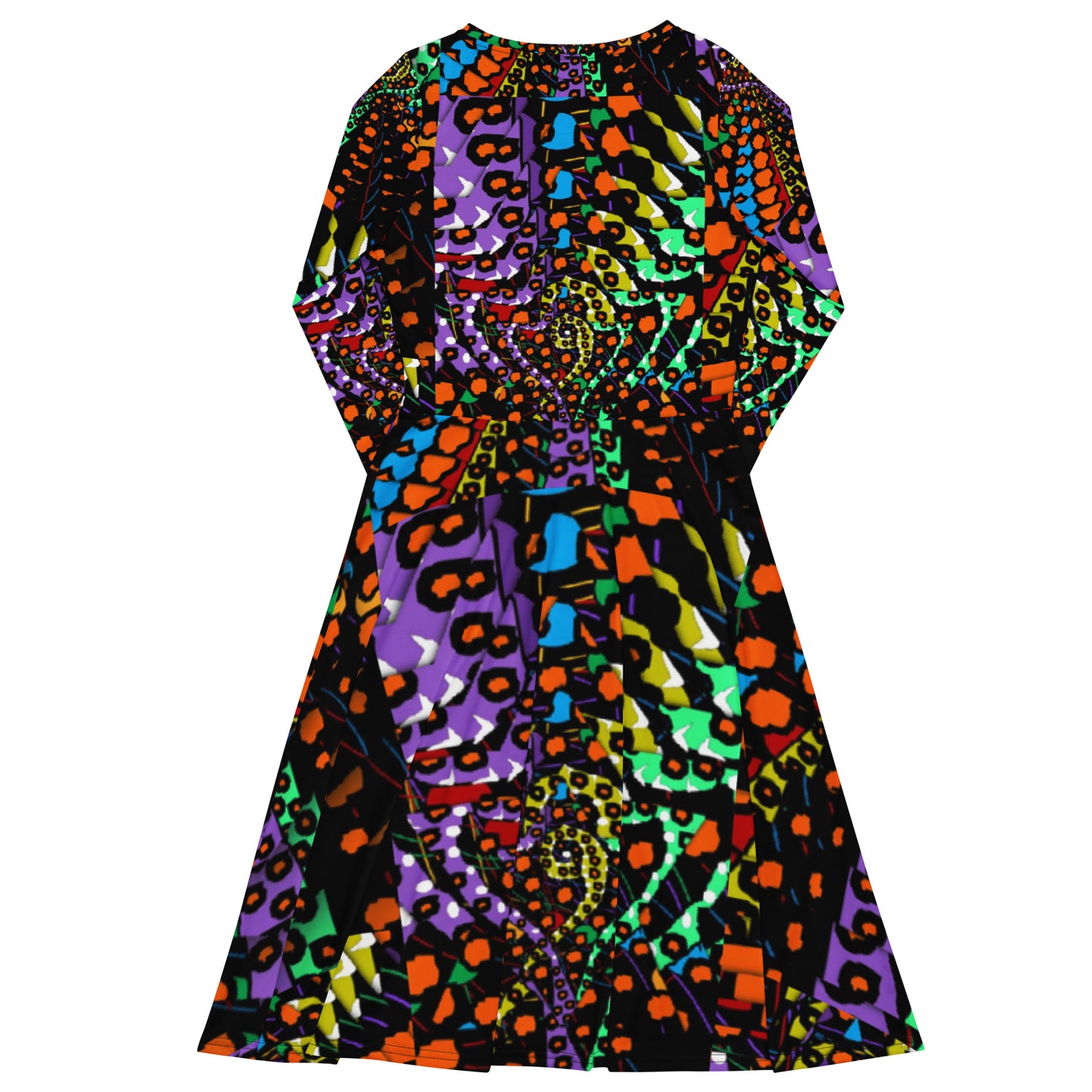 All-over print long sleeve midi dress