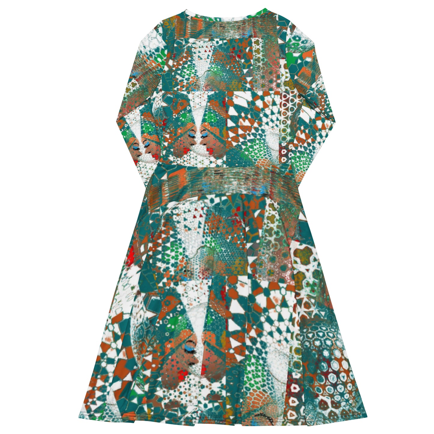 All-over print long sleeve midi dress