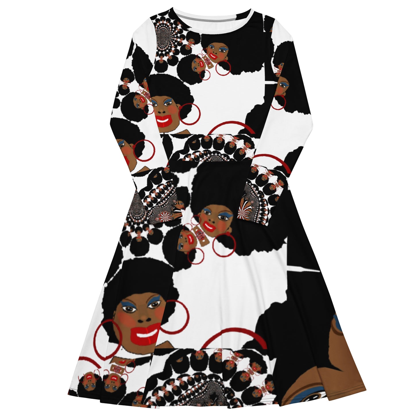 All-over print long sleeve midi dress