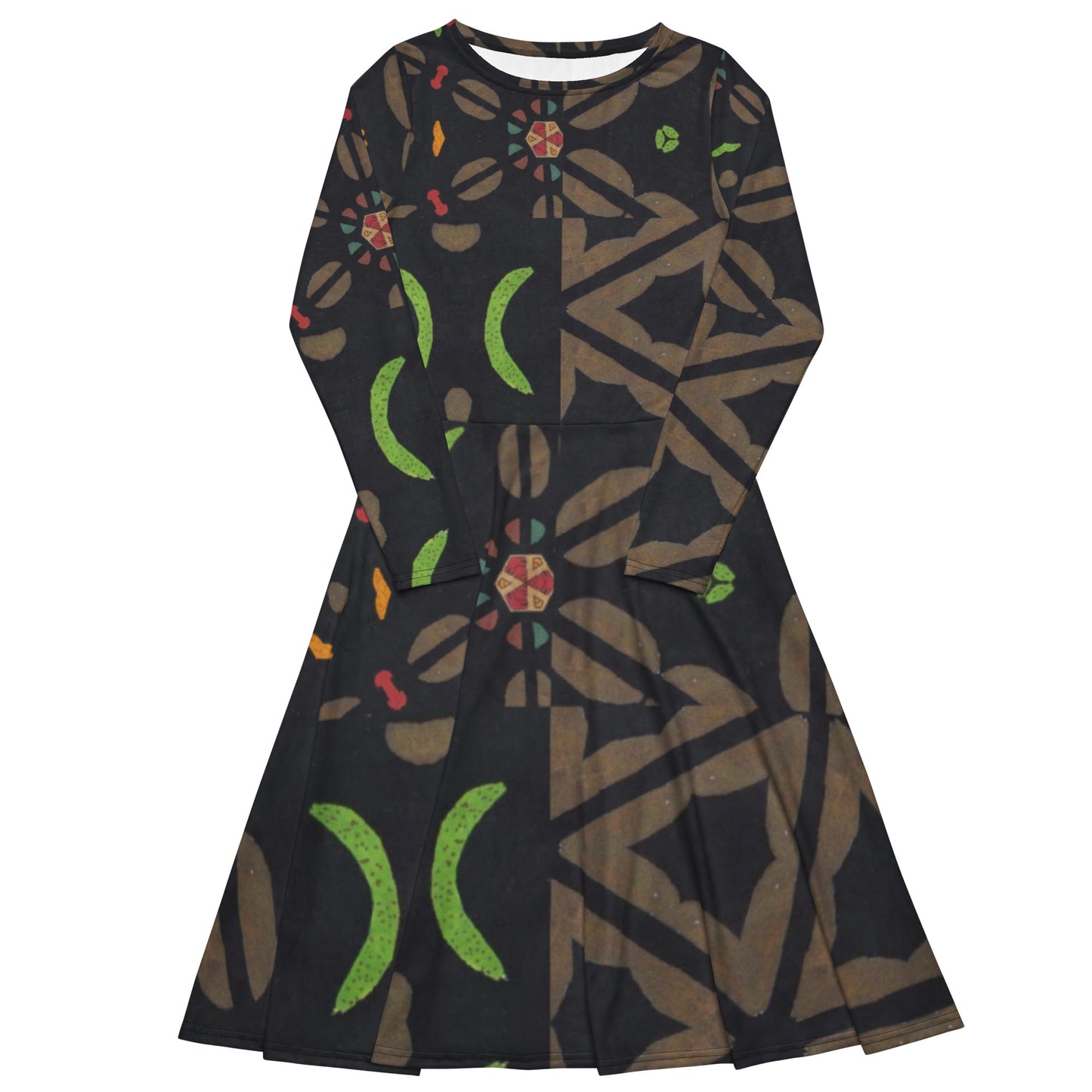 All-over print long sleeve midi dress