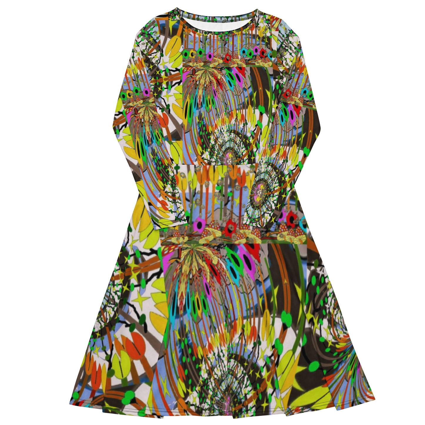 All-over print long sleeve midi dress