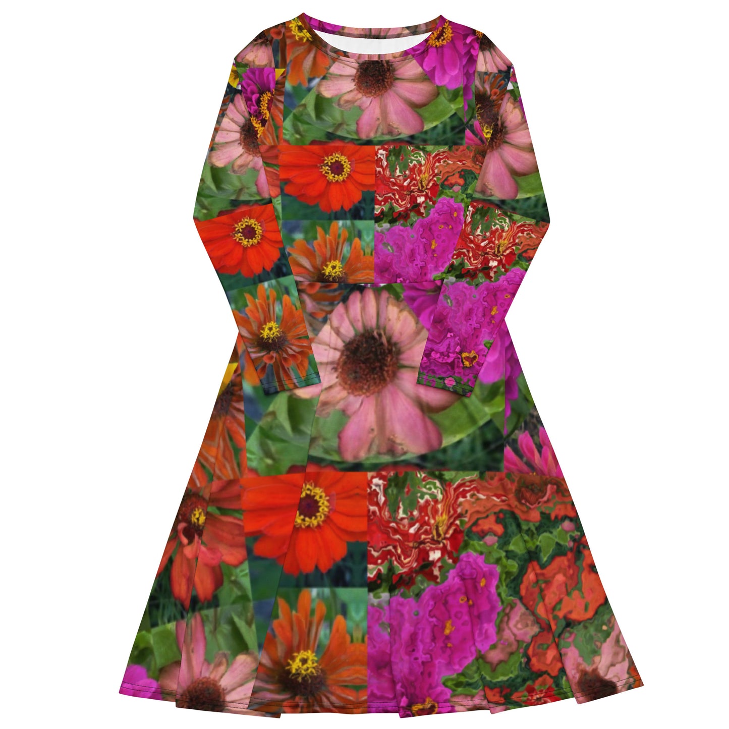 All-over print long sleeve midi dress