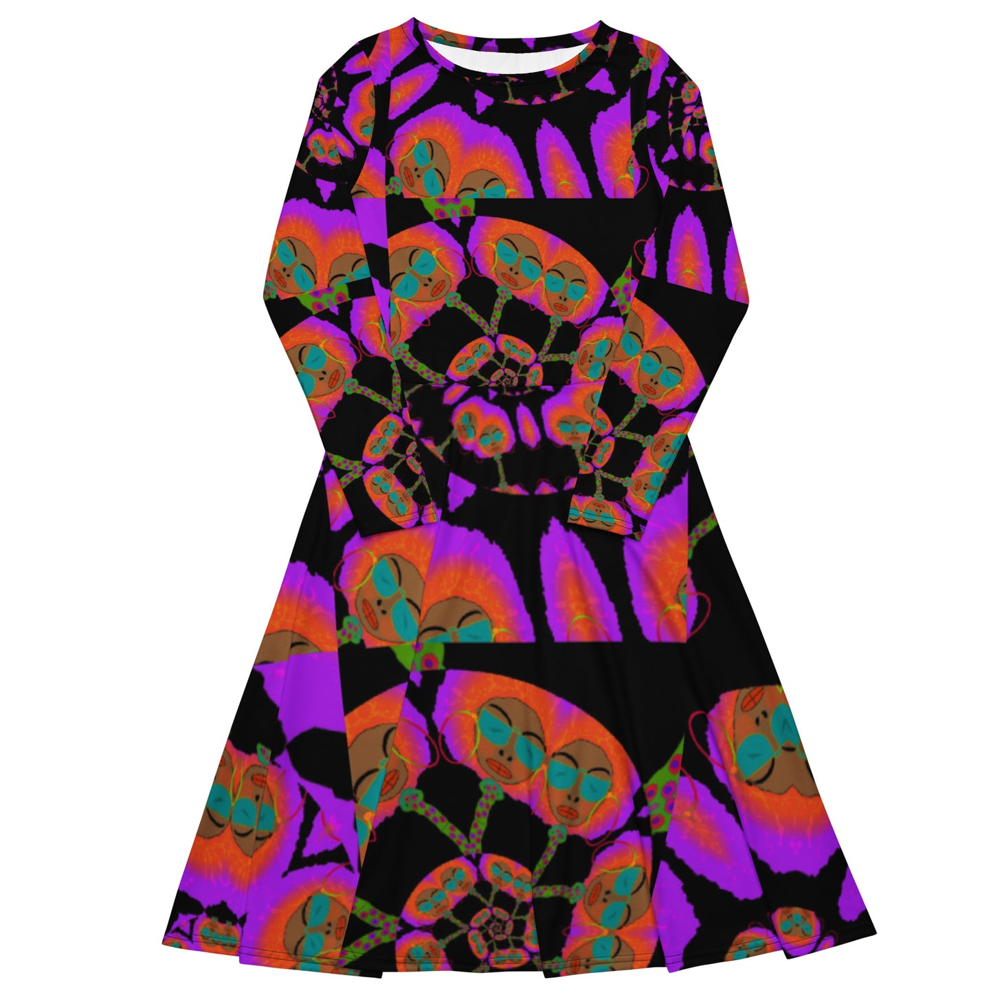 All-over print long sleeve midi dress