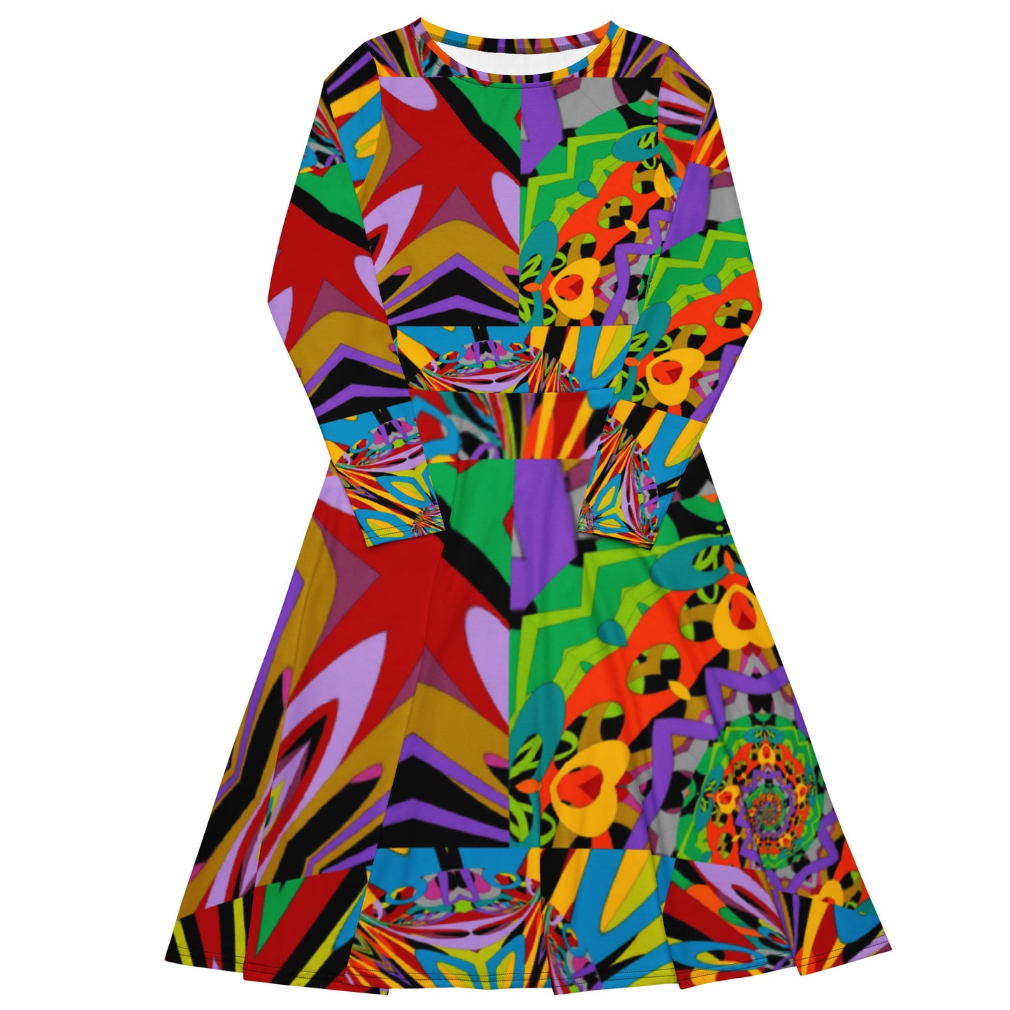 All-over print long sleeve midi dress