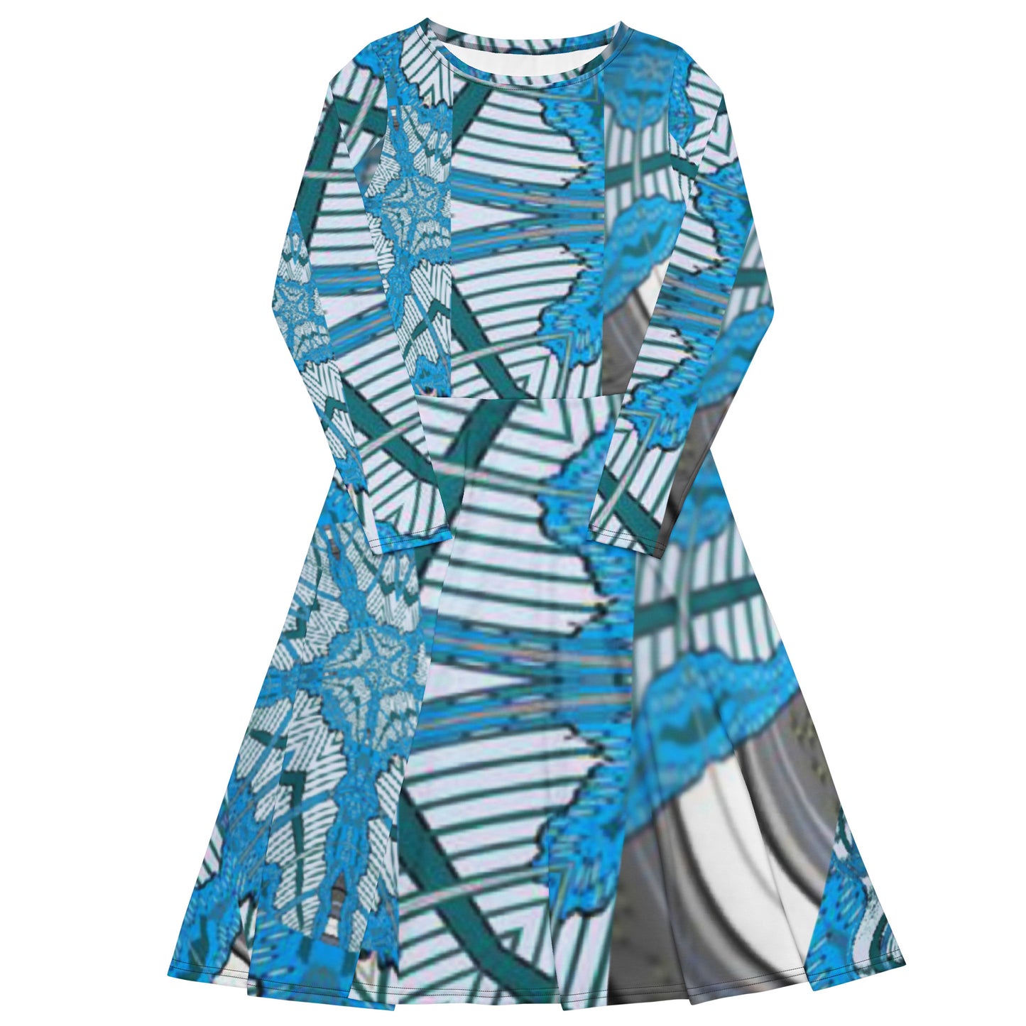 All-over print long sleeve midi dress