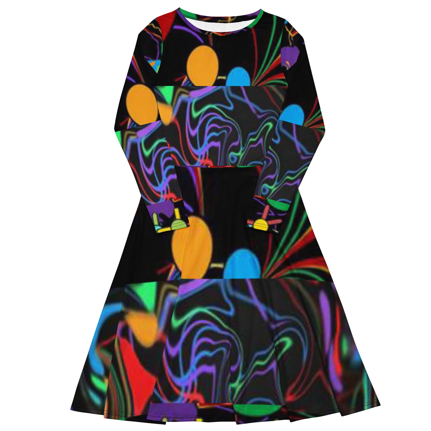 All-over print long sleeve midi dress