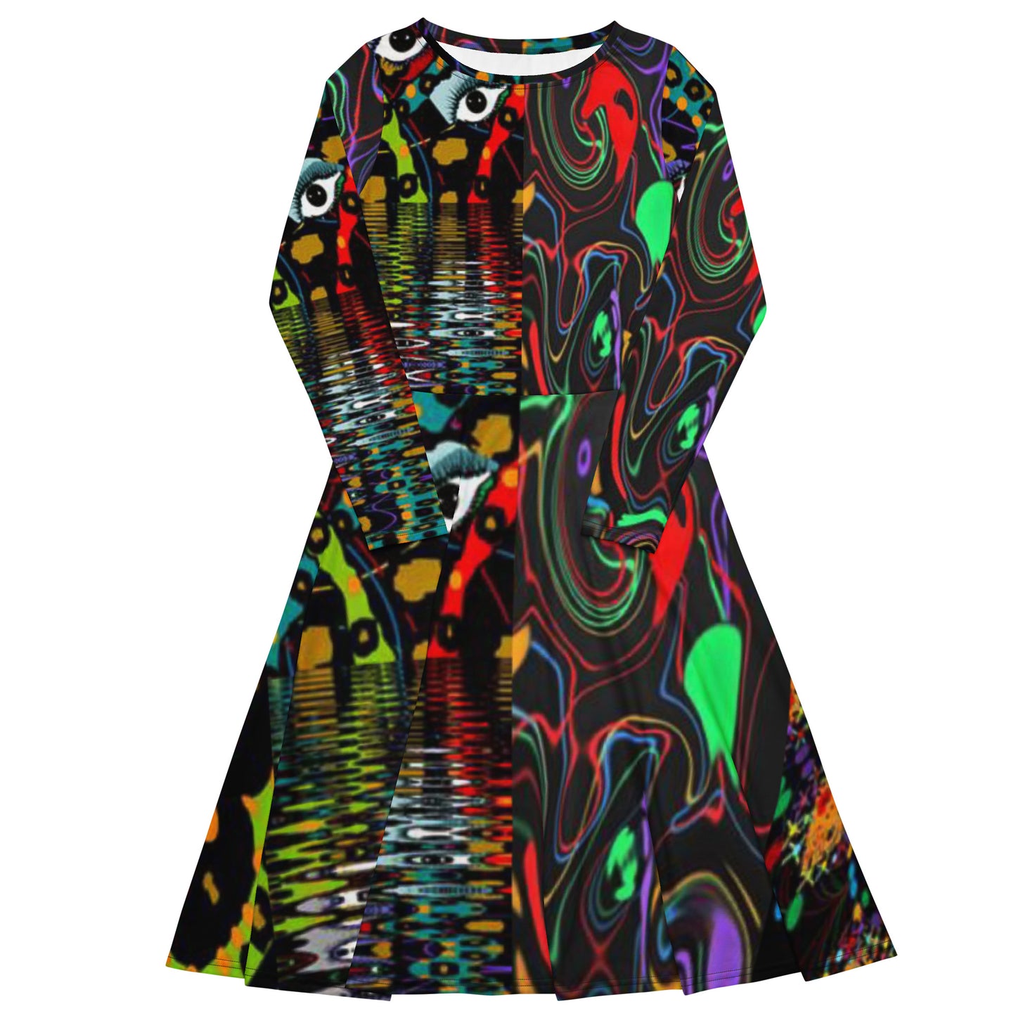All-over print long sleeve midi dress