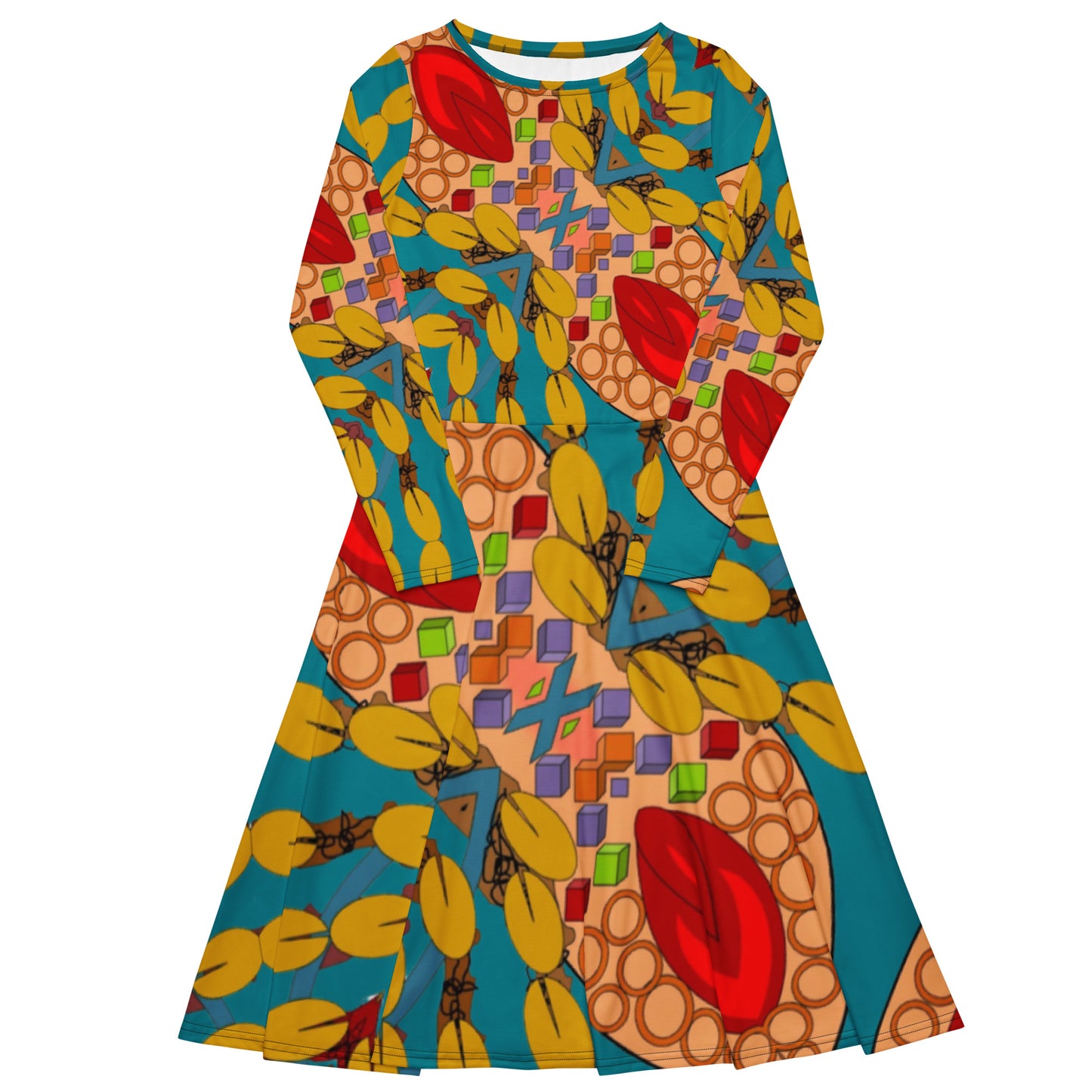 All-over print long sleeve midi dress