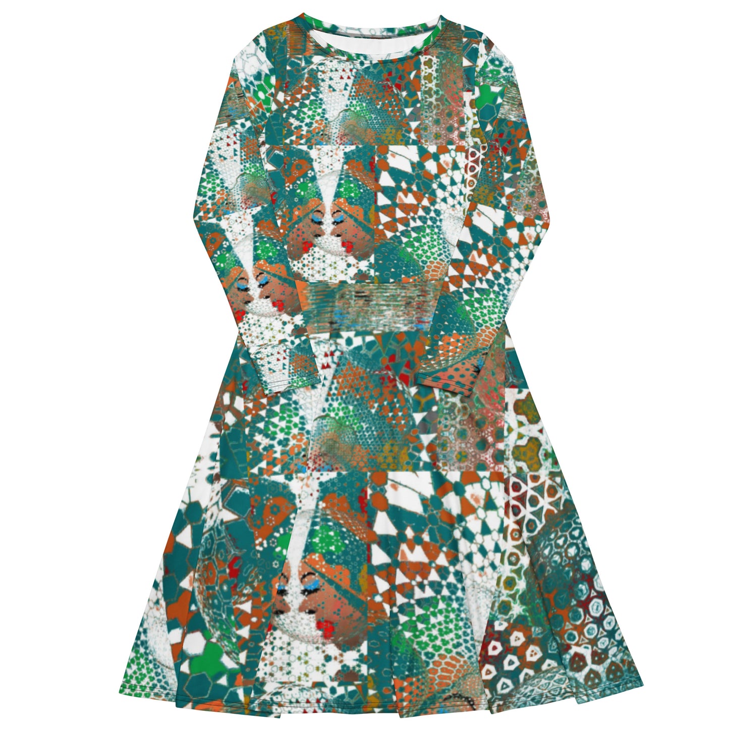 All-over print long sleeve midi dress