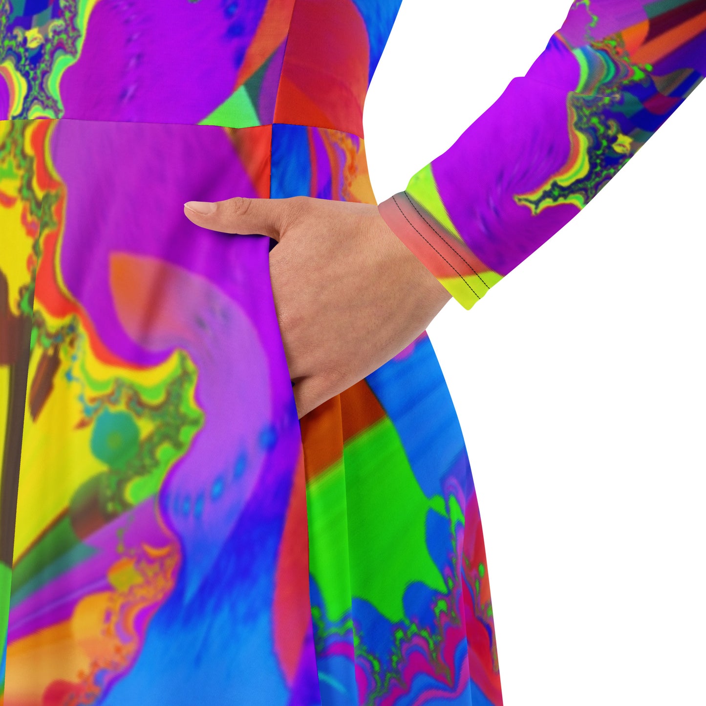 All-over print long sleeve midi dress