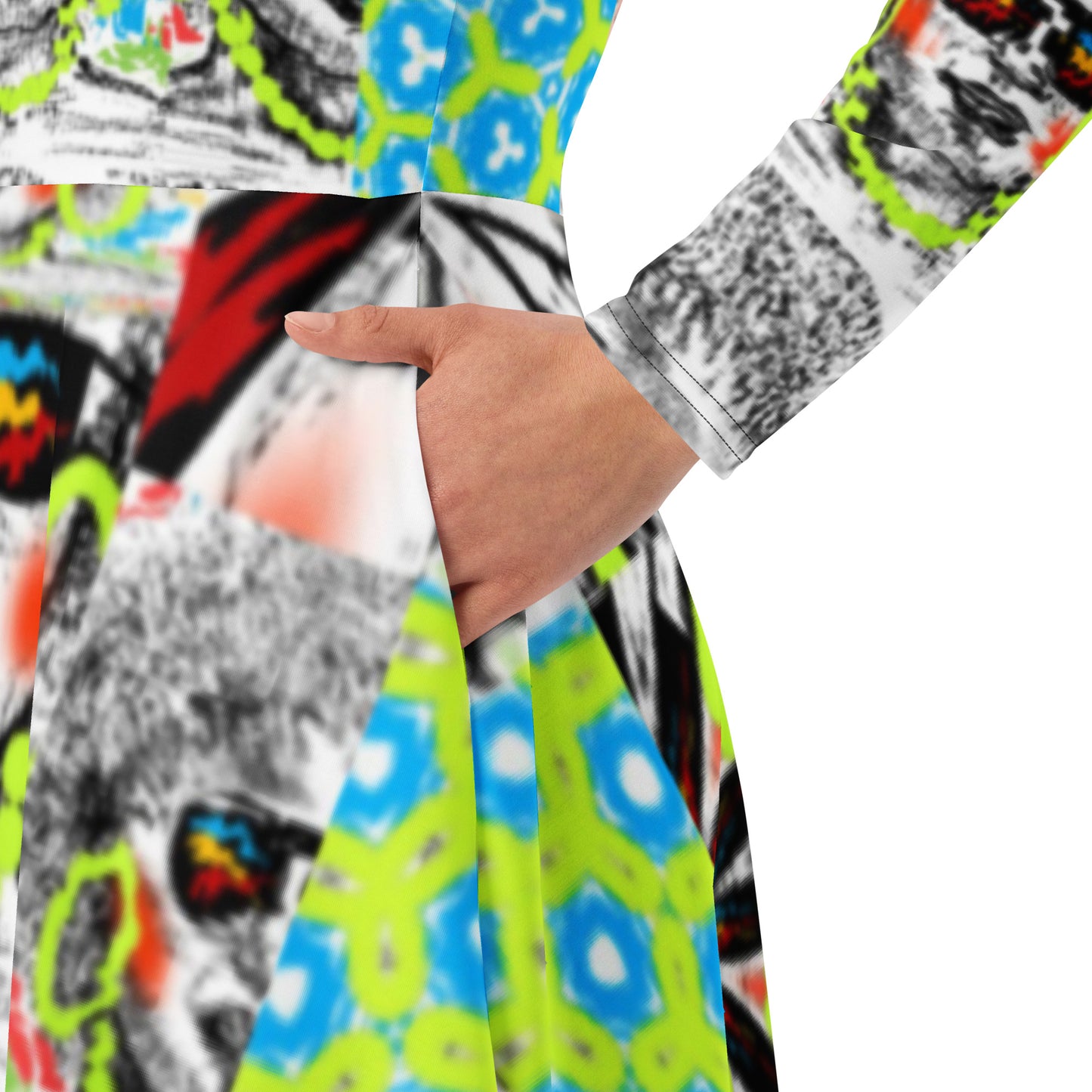All-over print long sleeve midi dress