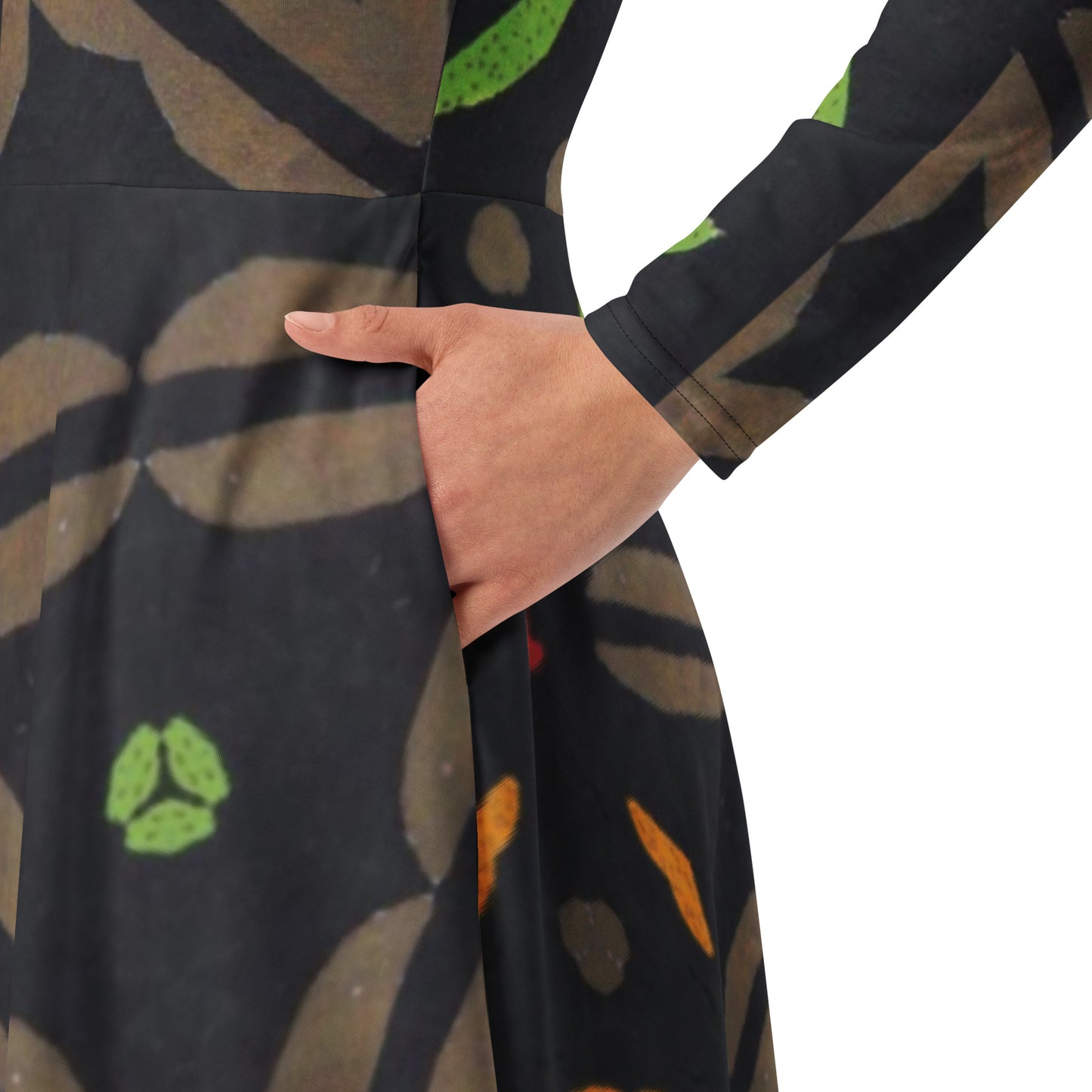 All-over print long sleeve midi dress