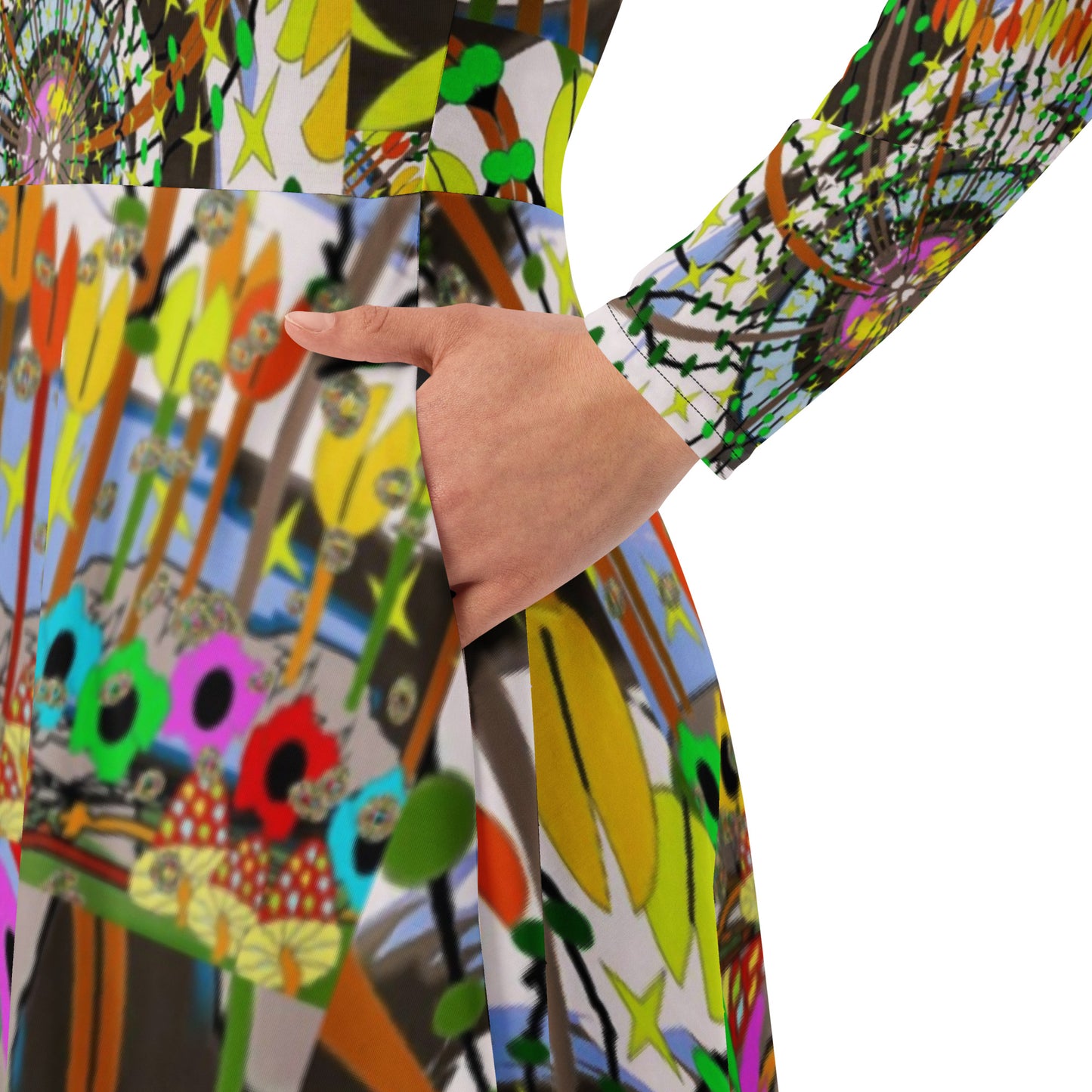 All-over print long sleeve midi dress