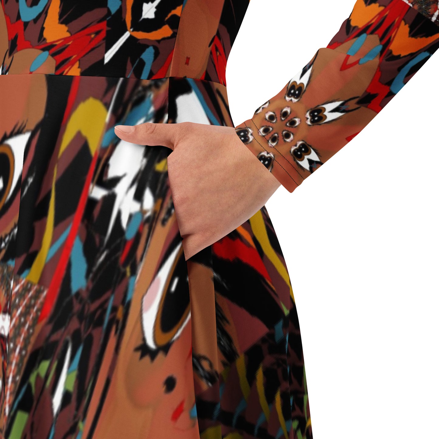 All-over print long sleeve midi dress