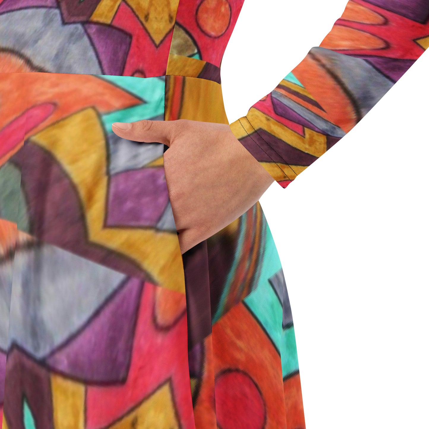 All-over print long sleeve midi dress