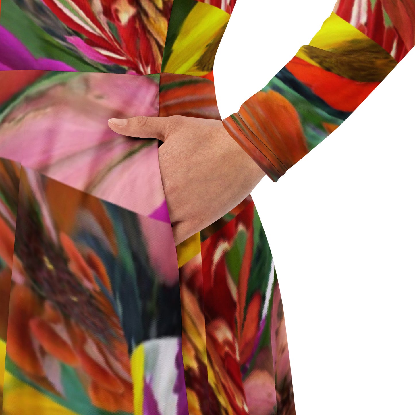 All-over print long sleeve midi dress