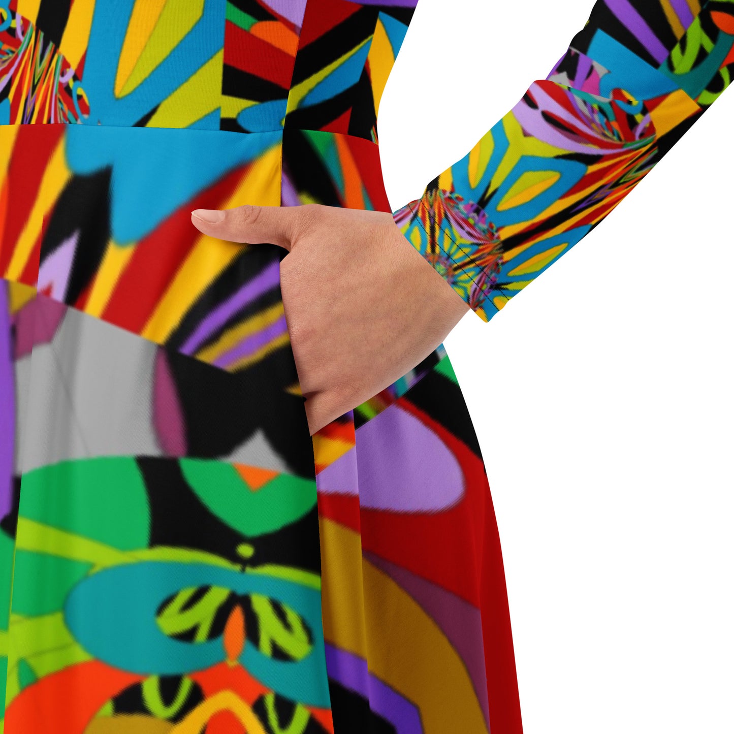 All-over print long sleeve midi dress