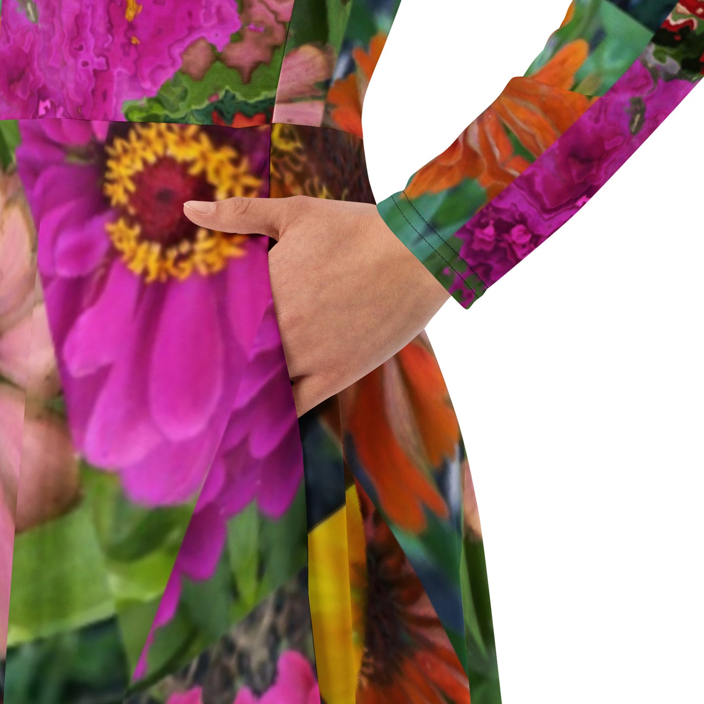 All-over print long sleeve midi dress