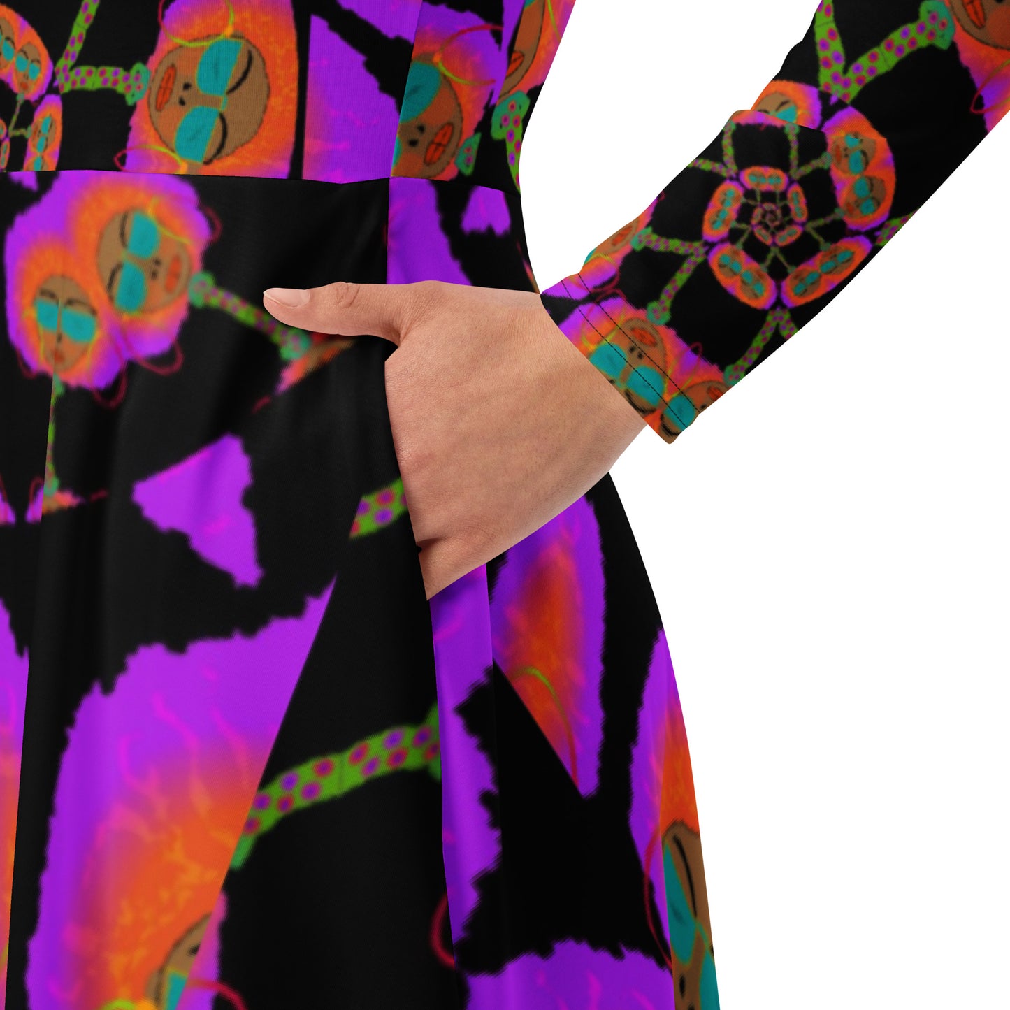 All-over print long sleeve midi dress