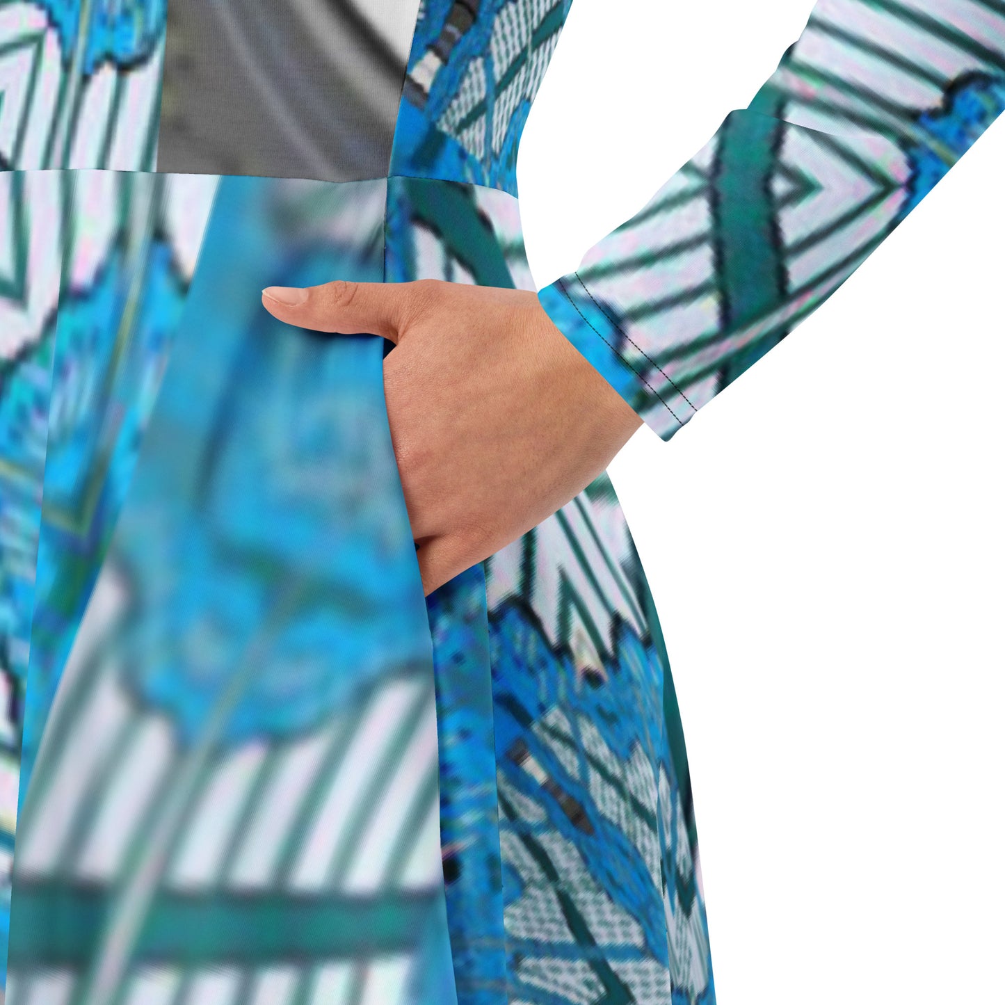 All-over print long sleeve midi dress