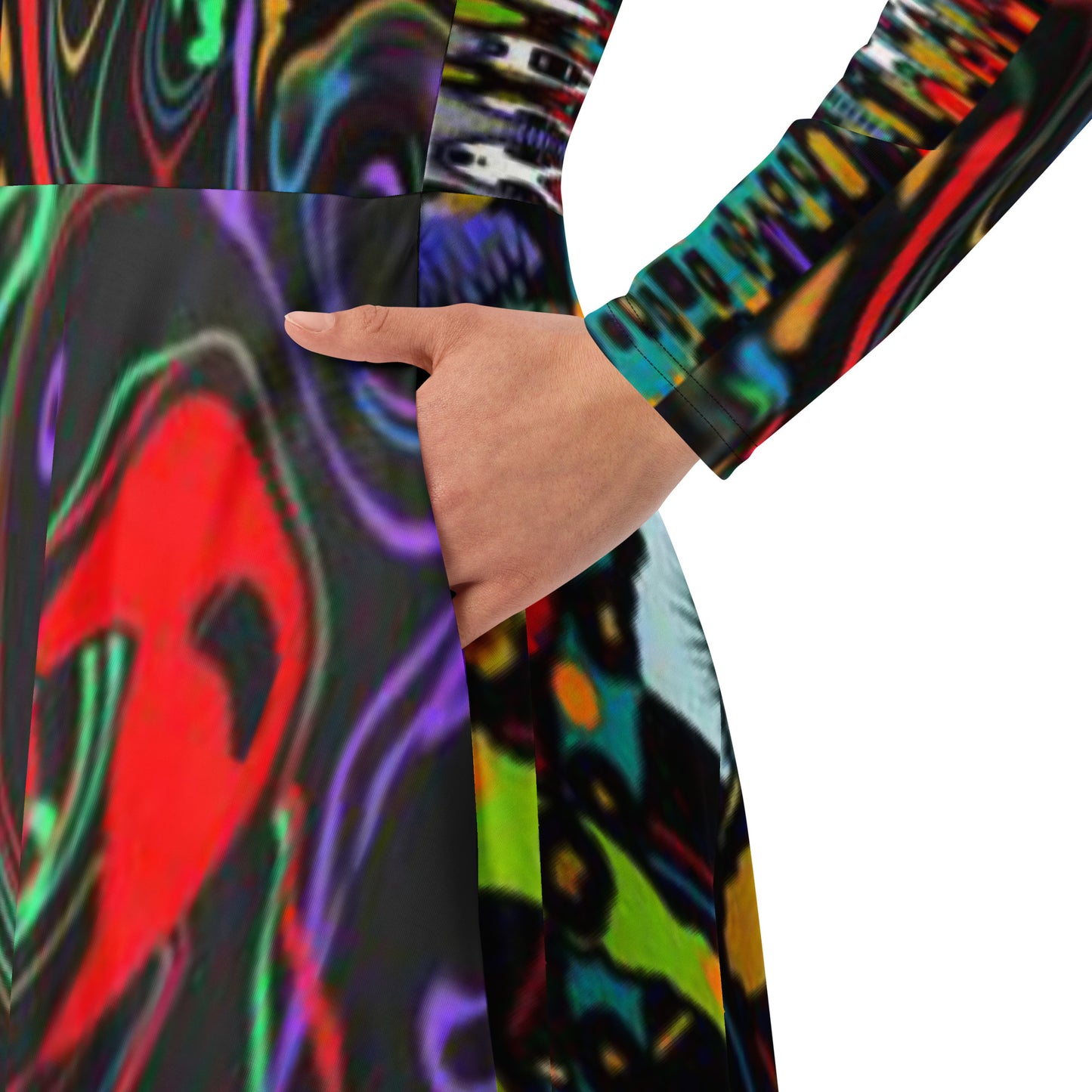 All-over print long sleeve midi dress