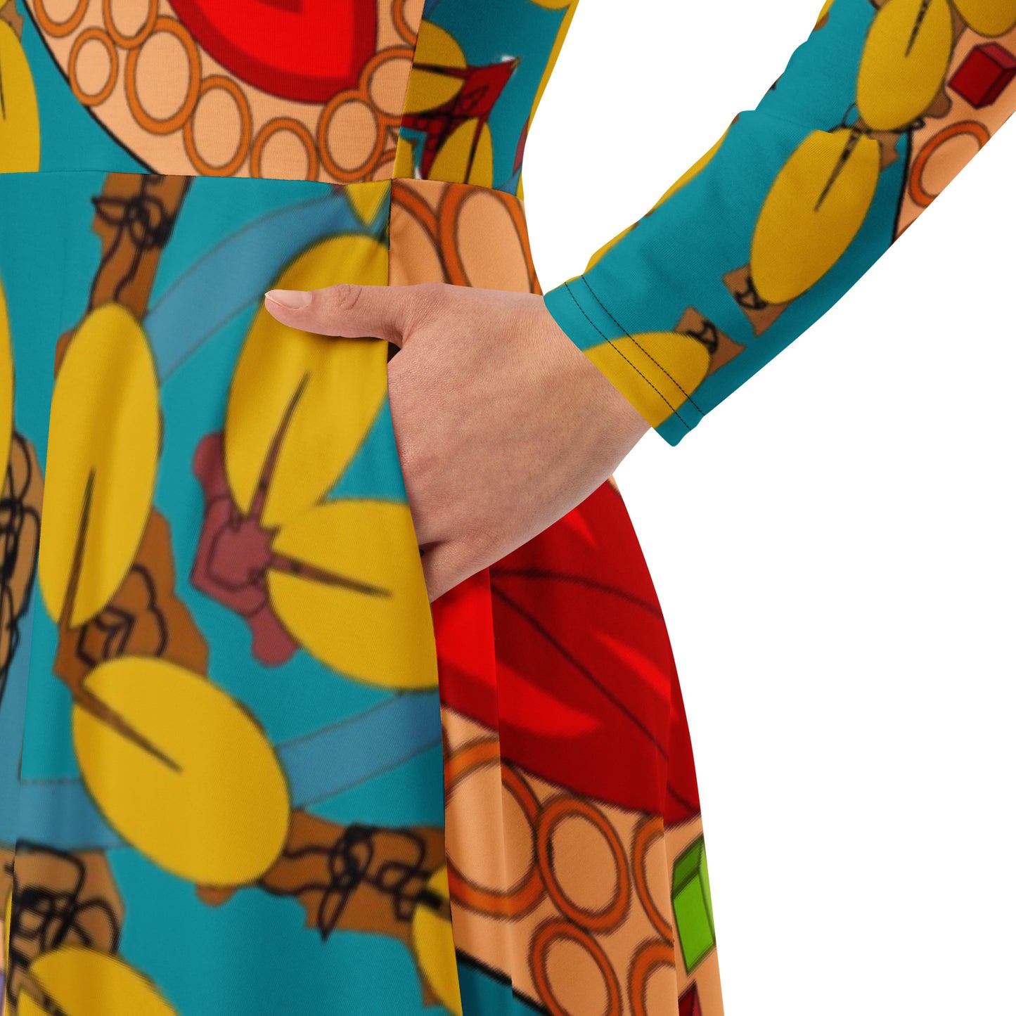 All-over print long sleeve midi dress