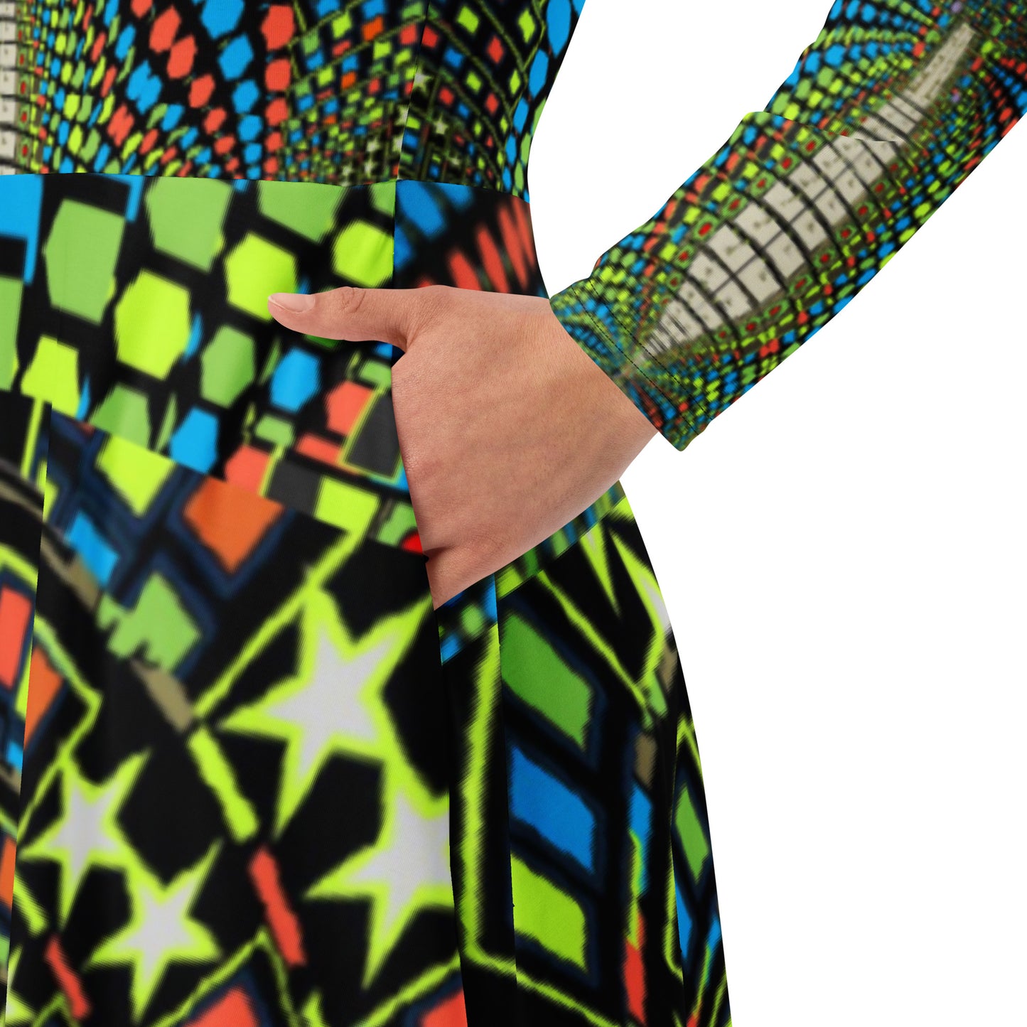 All-over print long sleeve midi dress