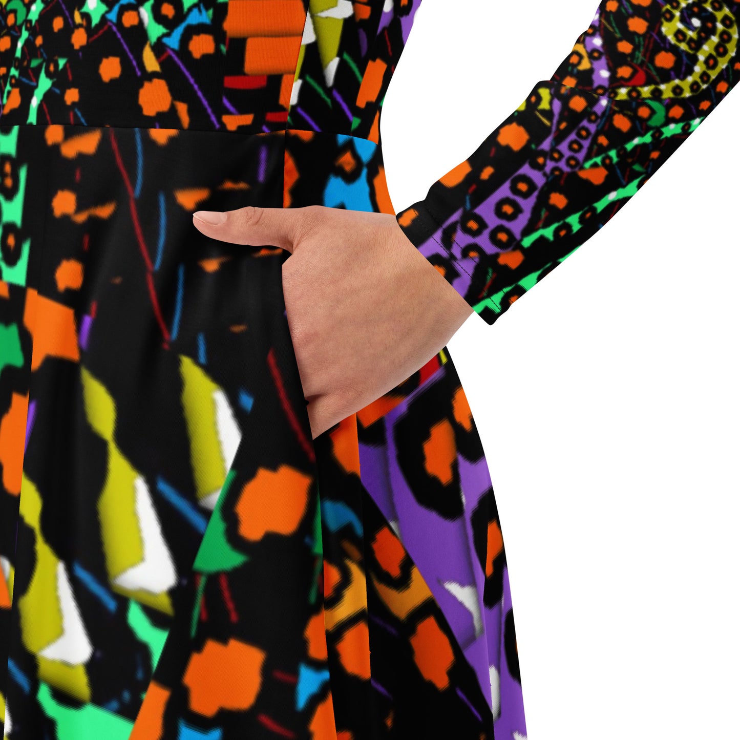 All-over print long sleeve midi dress