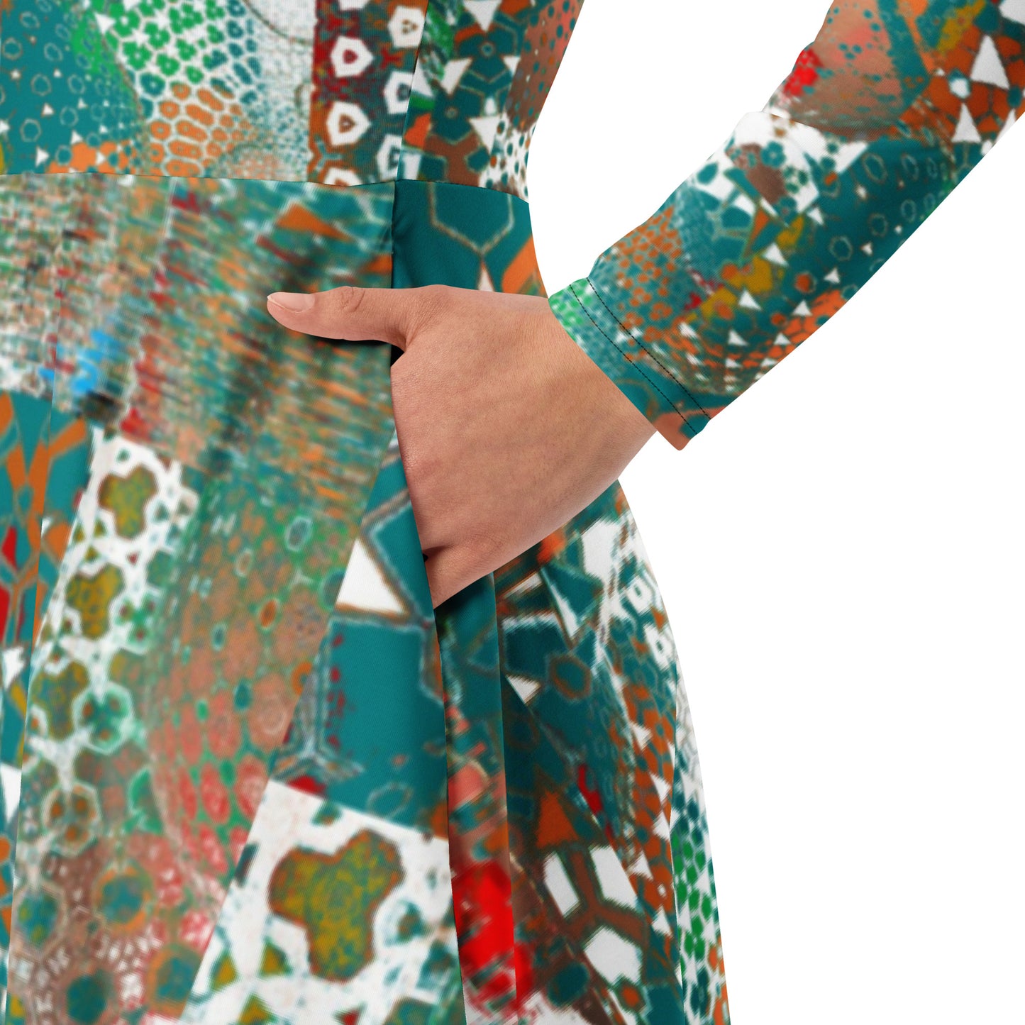 All-over print long sleeve midi dress