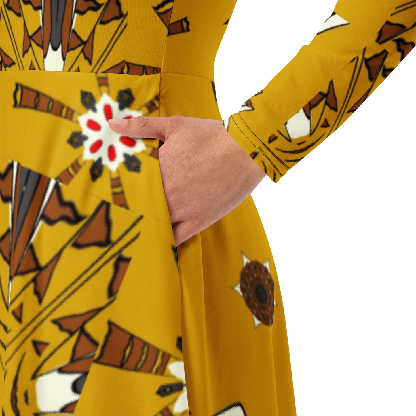 All-over print long sleeve midi dress