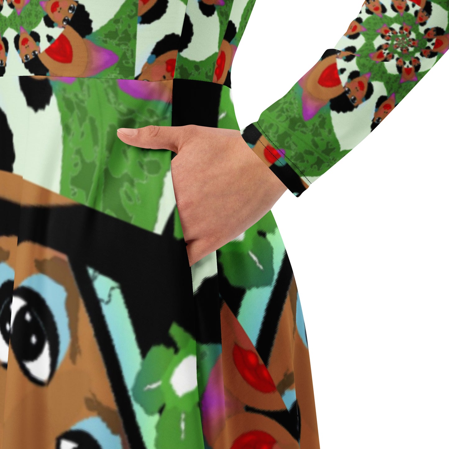 All-over print long sleeve midi dress