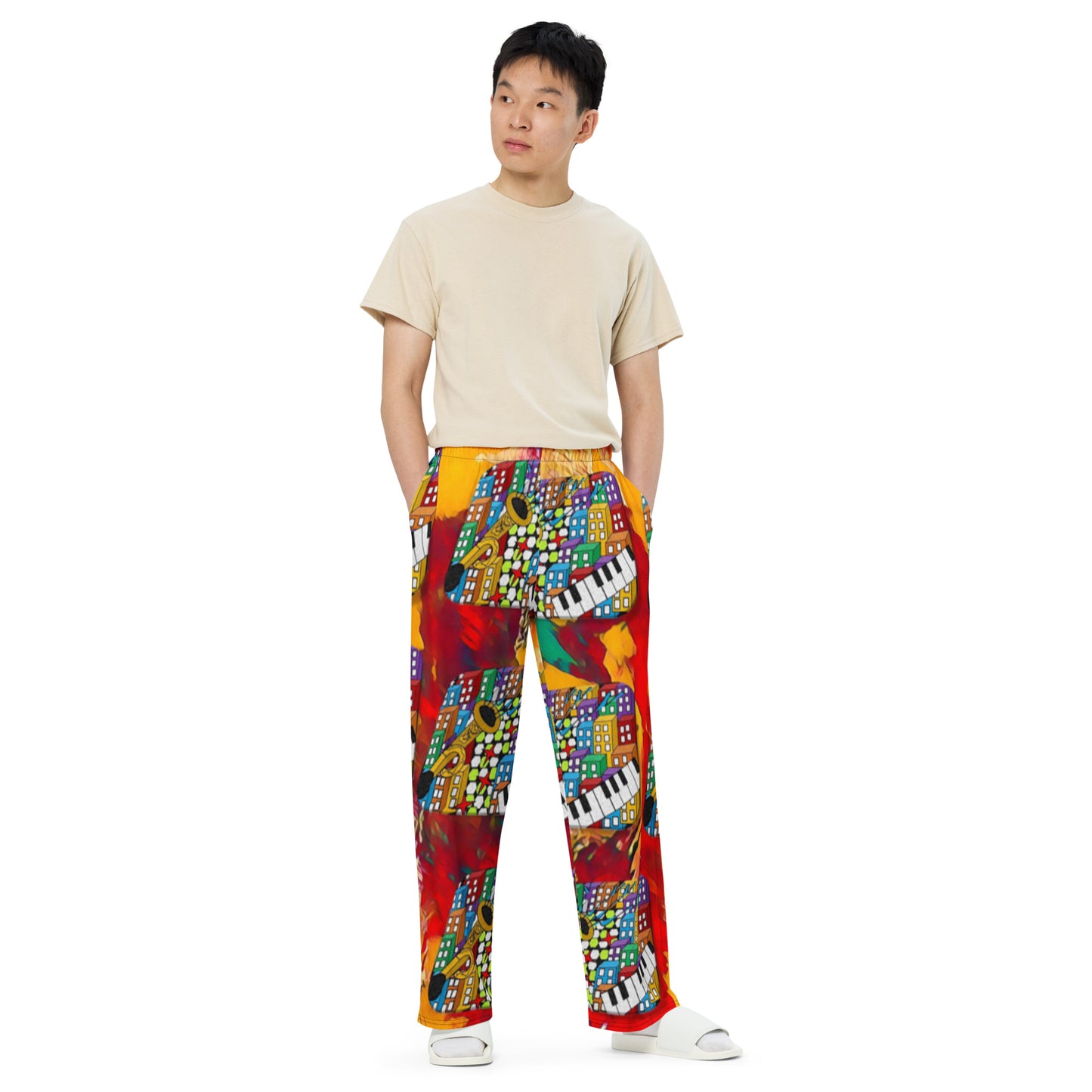 Sample All-over print unisex wide-leg pants